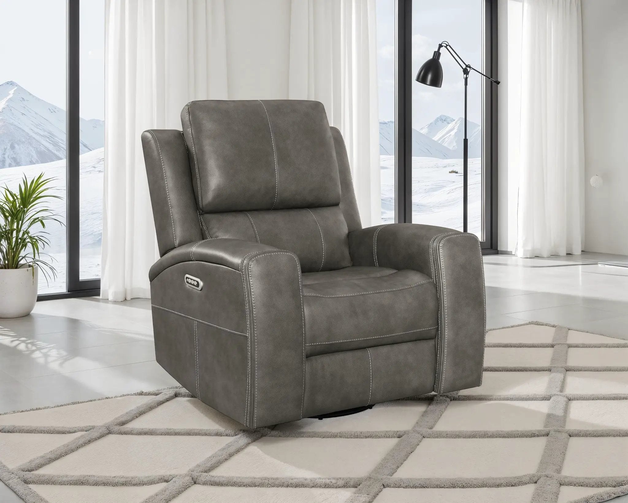 Brickston Triple Power Swivel Glider Recliner Charcoal by Unique Piece Furniture