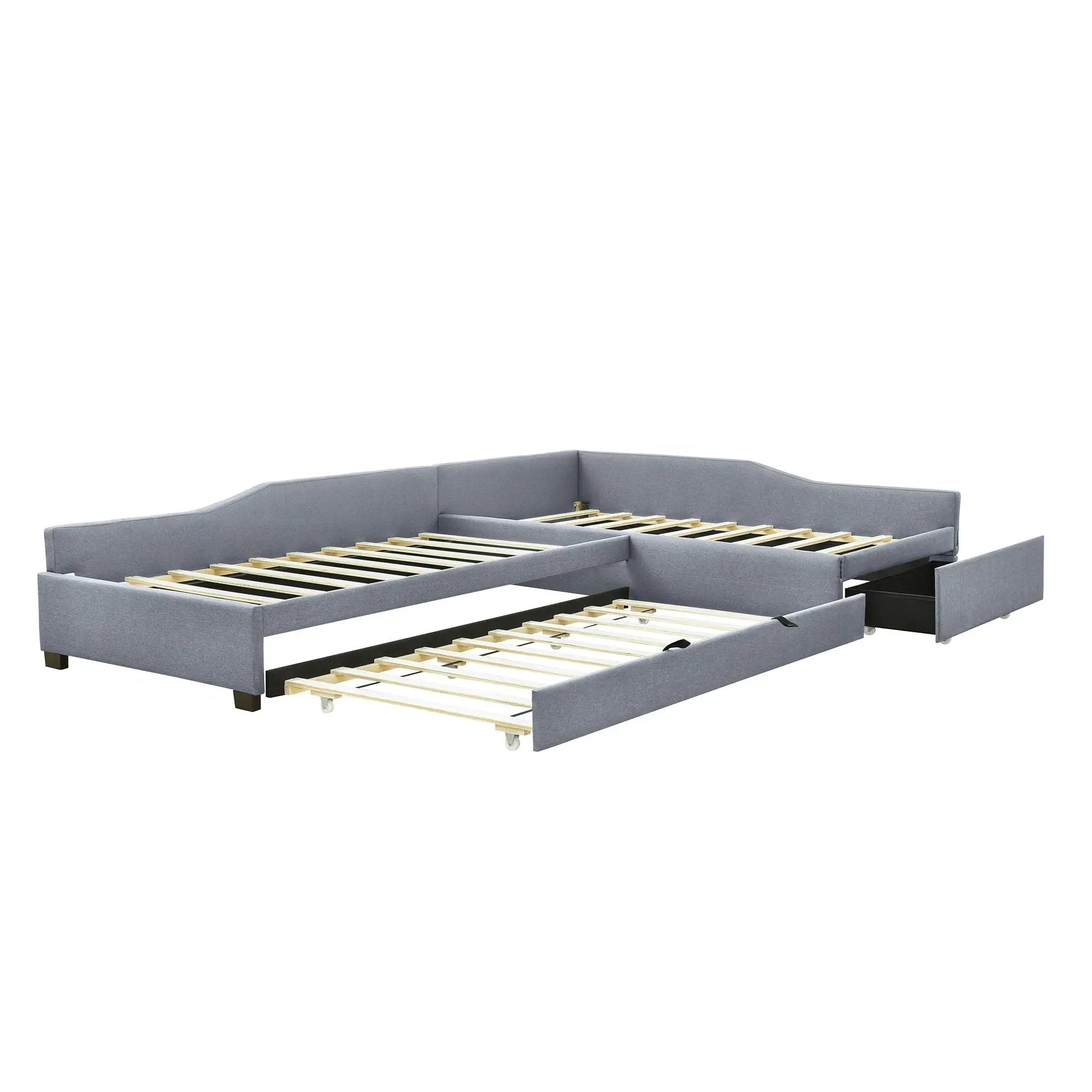 Upholstered Double Daybed With Trundle And Drawer