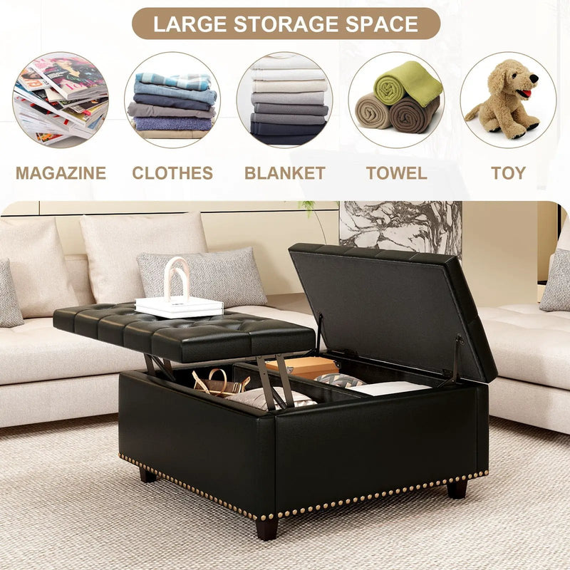 Large Square Storage Ottoman With 2 Storage Doors by HouseOfZazla