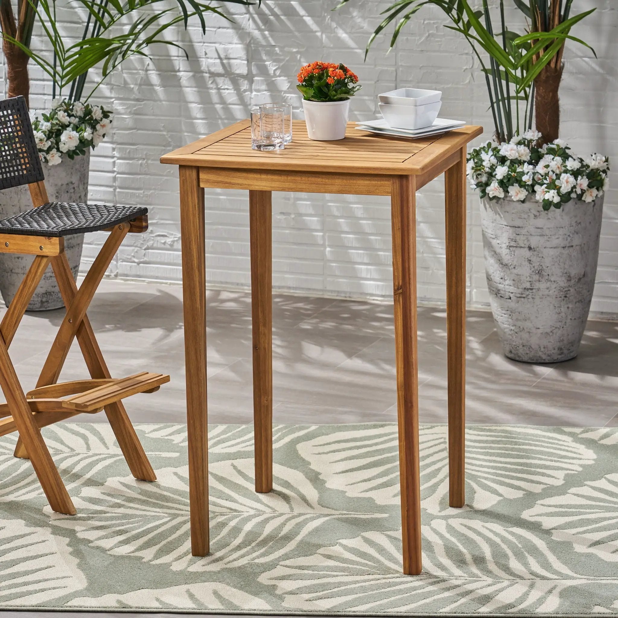 Outdoor Minimalist Acacia Wood Square Bar Table by HouseOfZazla