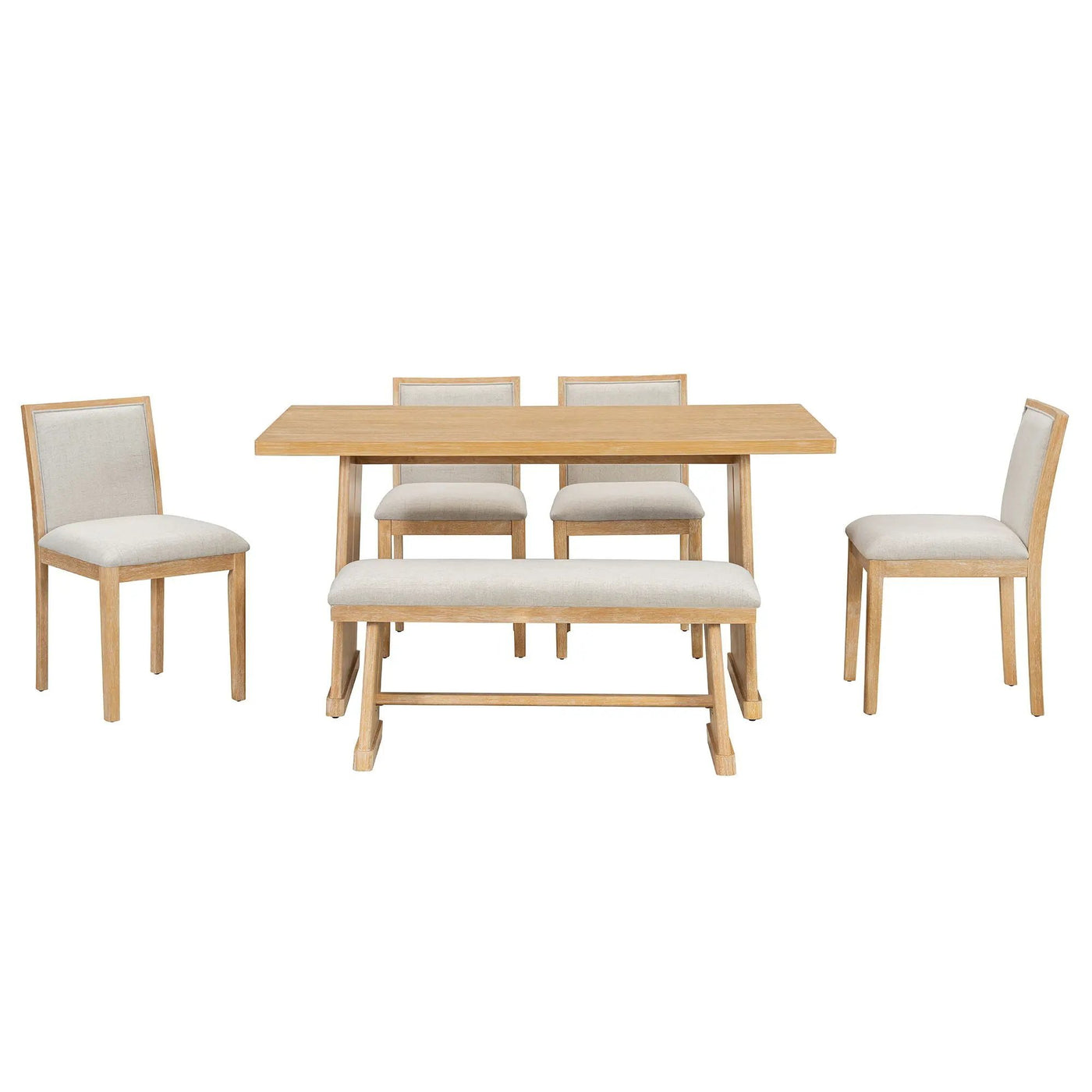 Dining Set With Rectangular Table, 4 Upholstered Chairs & 1 Padded Bench by HouseOfZazla