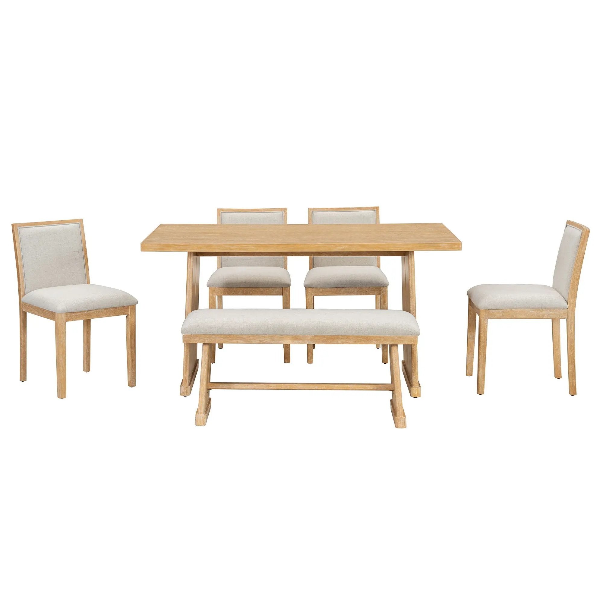 Dining Set With Rectangular Table, 4 Upholstered Chairs & 1 Padded Bench by HouseOfZazla