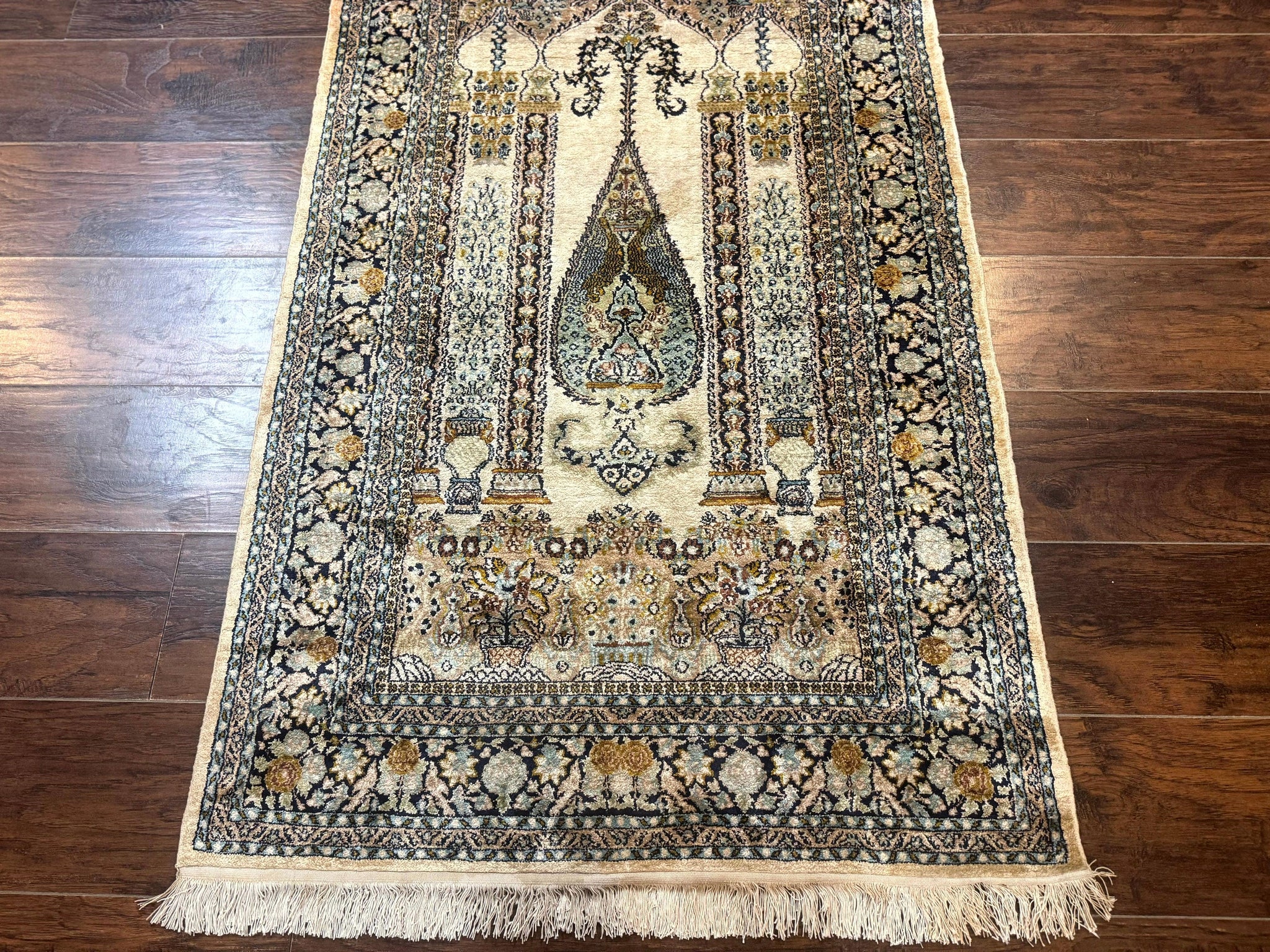 Silk Indian Kashmiri Rug 3x4, Very Fine 400 KPSI, Silk Prayer Rug, Handmade by Jewel Rugs