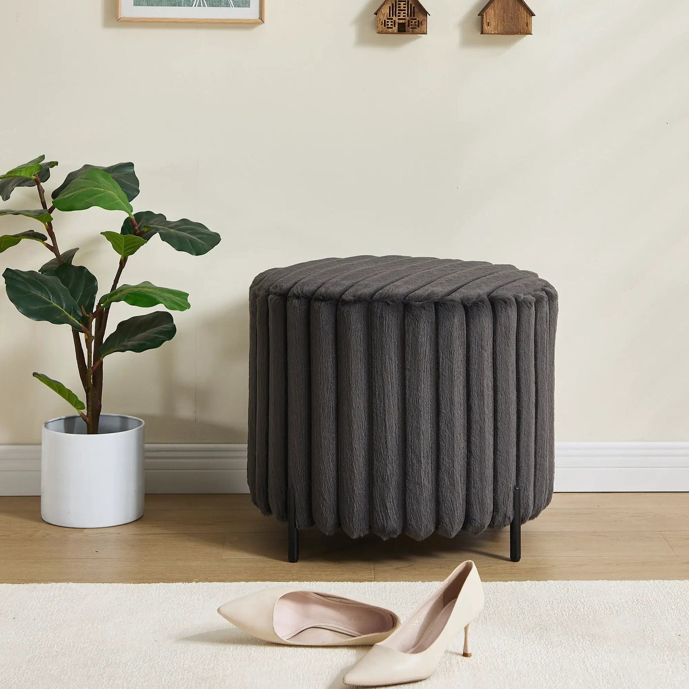 Wide Upholstered Round Pouf Ottoman Foot Rest by HouseOfZazla