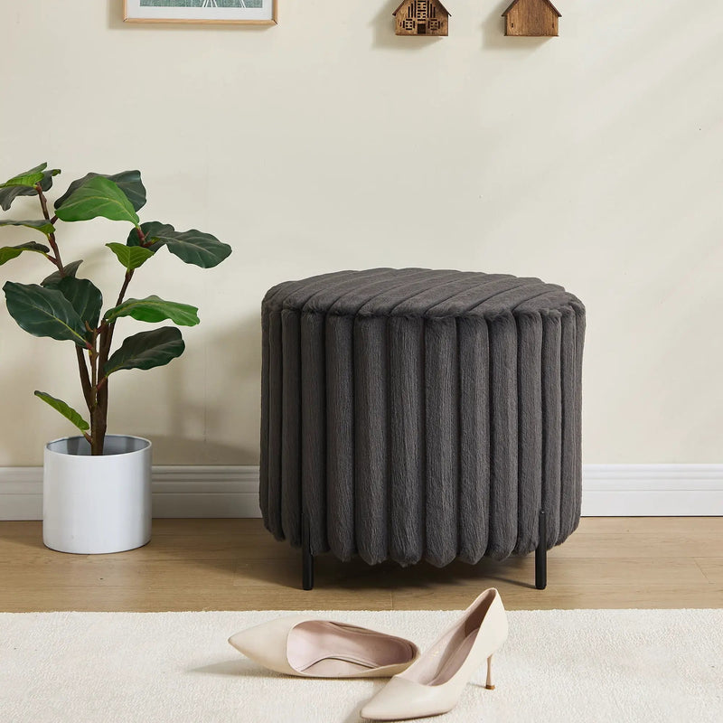 Wide Upholstered Round Pouf Ottoman Foot Rest by HouseOfZazla