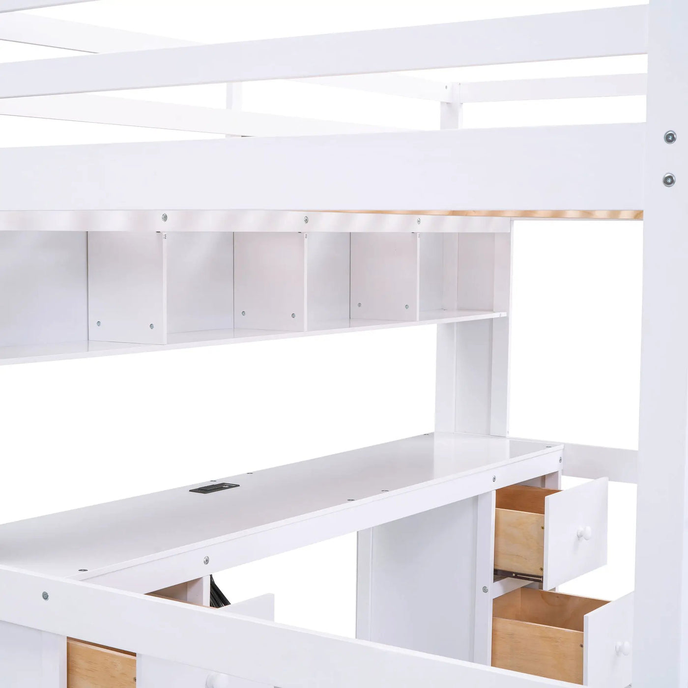 Loft Bed With Desk, Cabinets, Drawers, Charging Station And Bedside Tray by HouseOfZazla