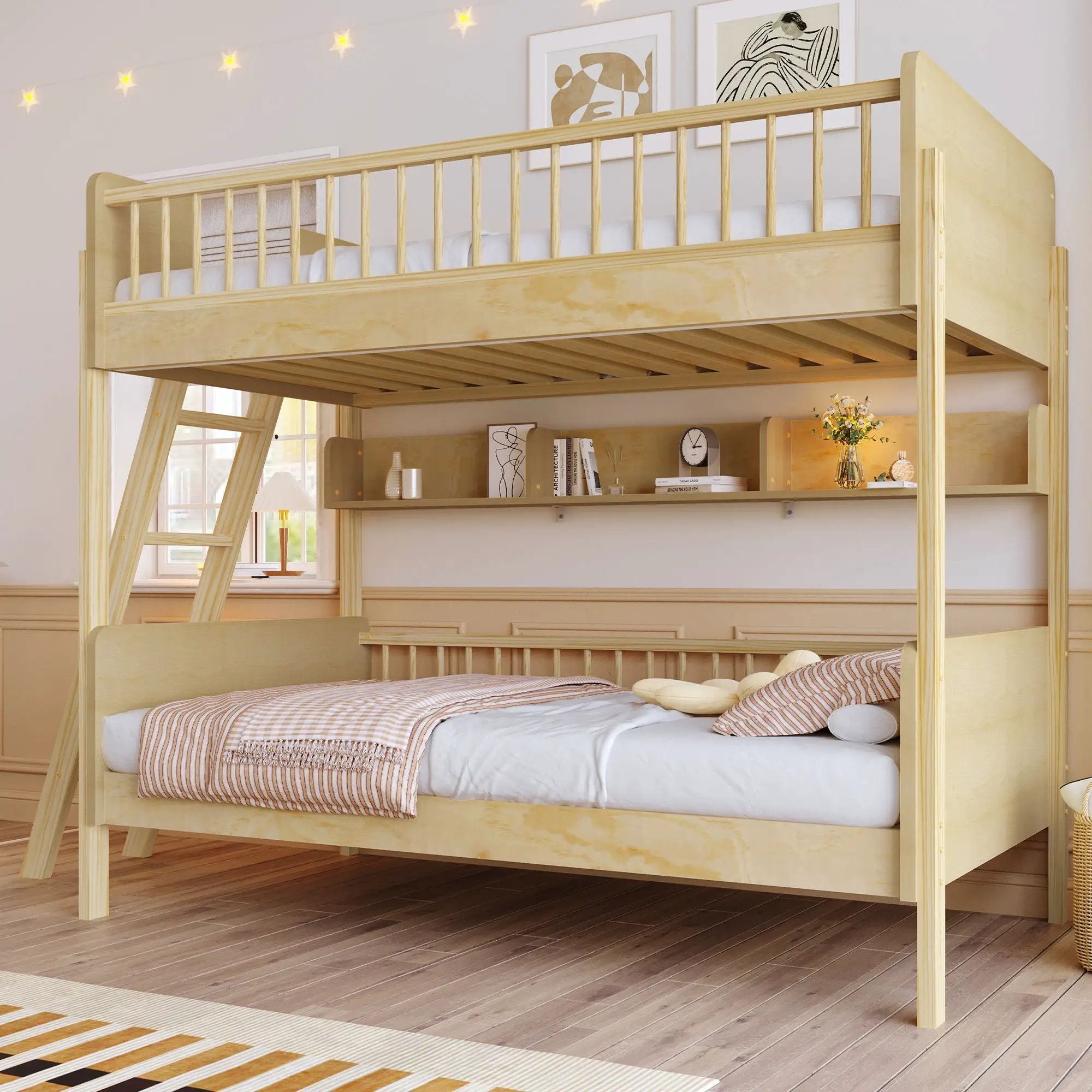 Bunk Bed With 3 Storage Shelves, Adjustable Ladder Left Or Right by Unique Piece Furniture
