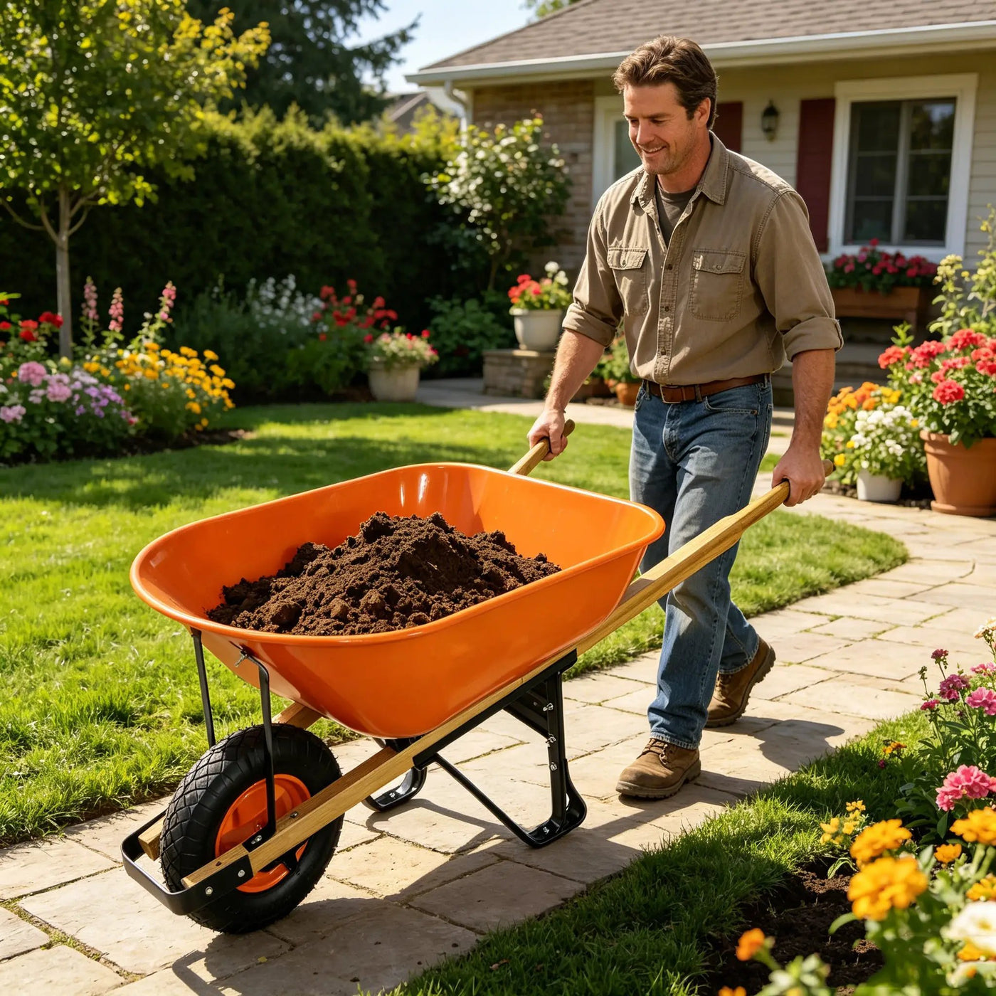 Steel Tray Wheelbarrow Two-Wheeled Trolley for Garden Use by HouseOfZazla