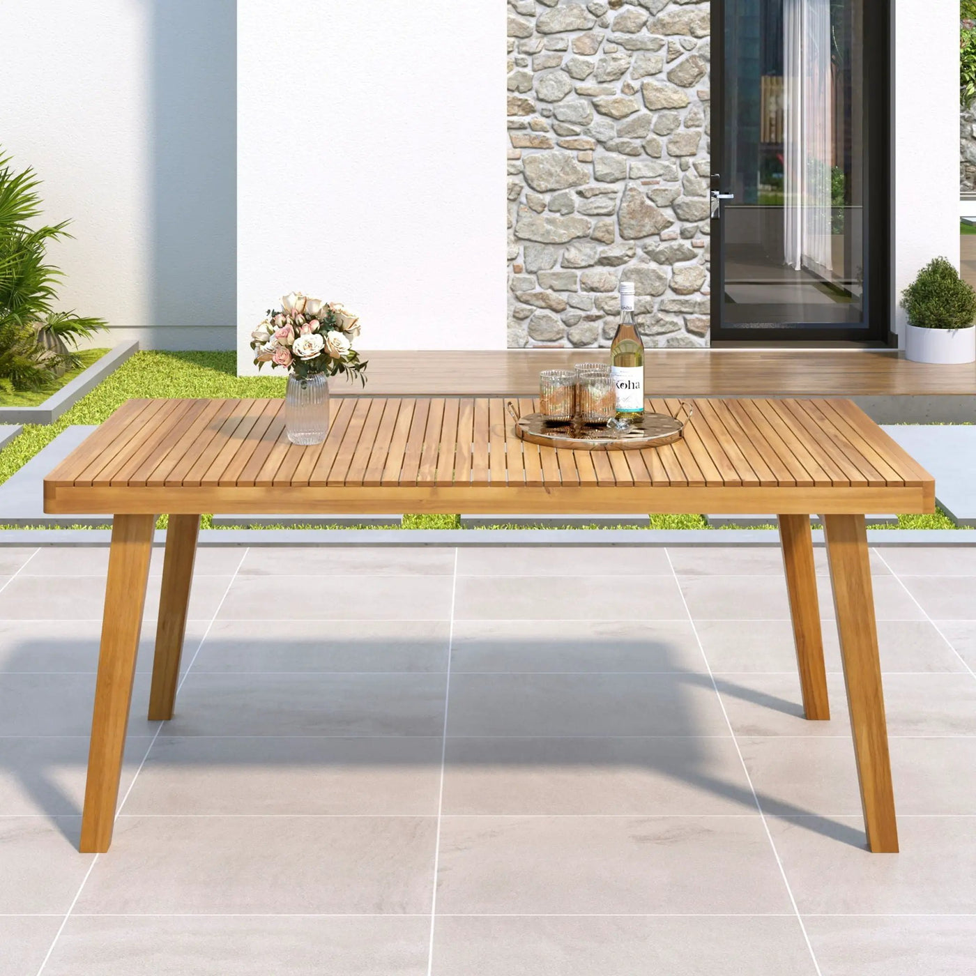 Outdoor Dining Table With Slatted Top by HouseOfZazla
