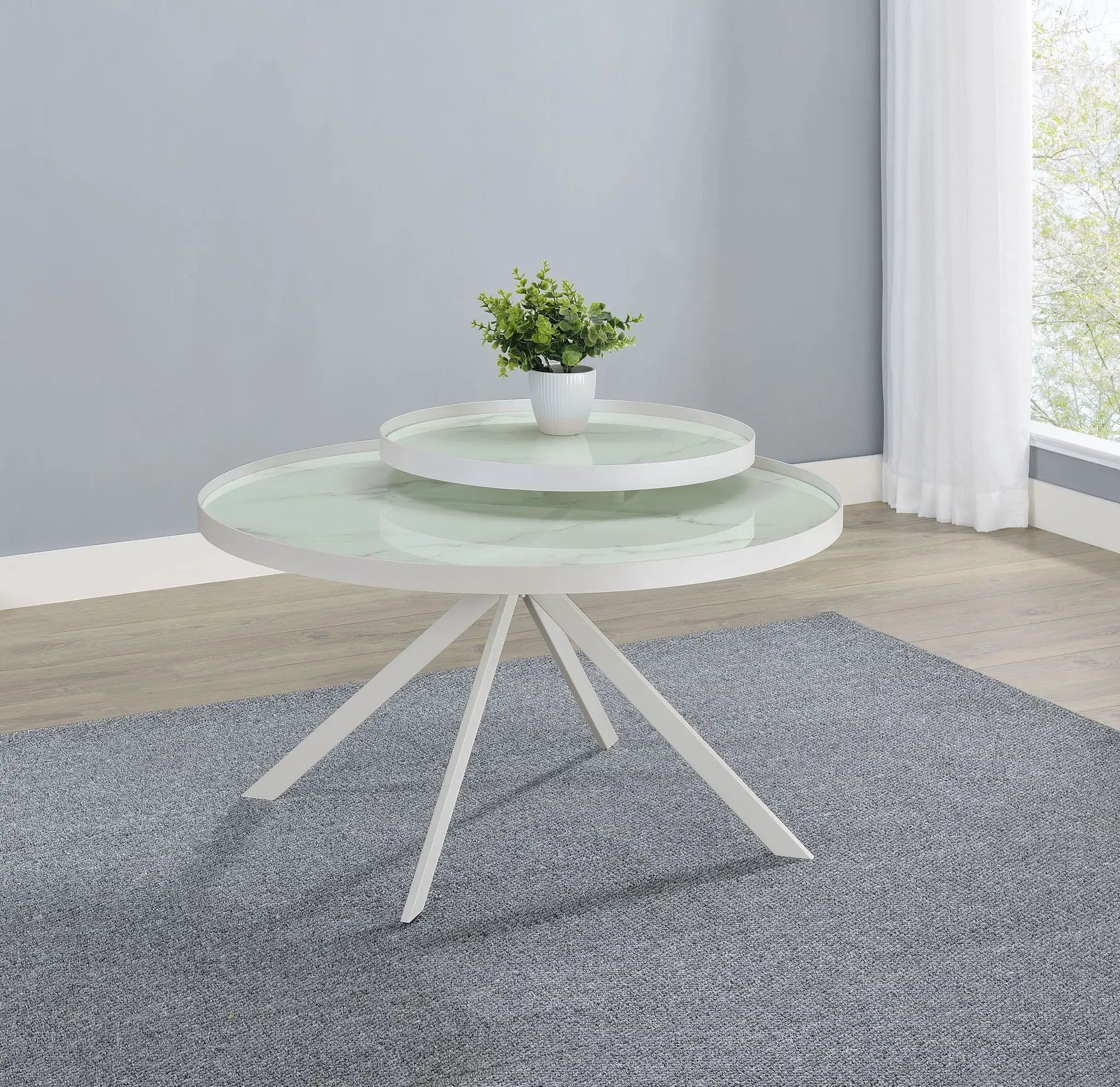 Briggs Round Marble Printed Glass Top Coffee Table White by Unique Piece Furniture