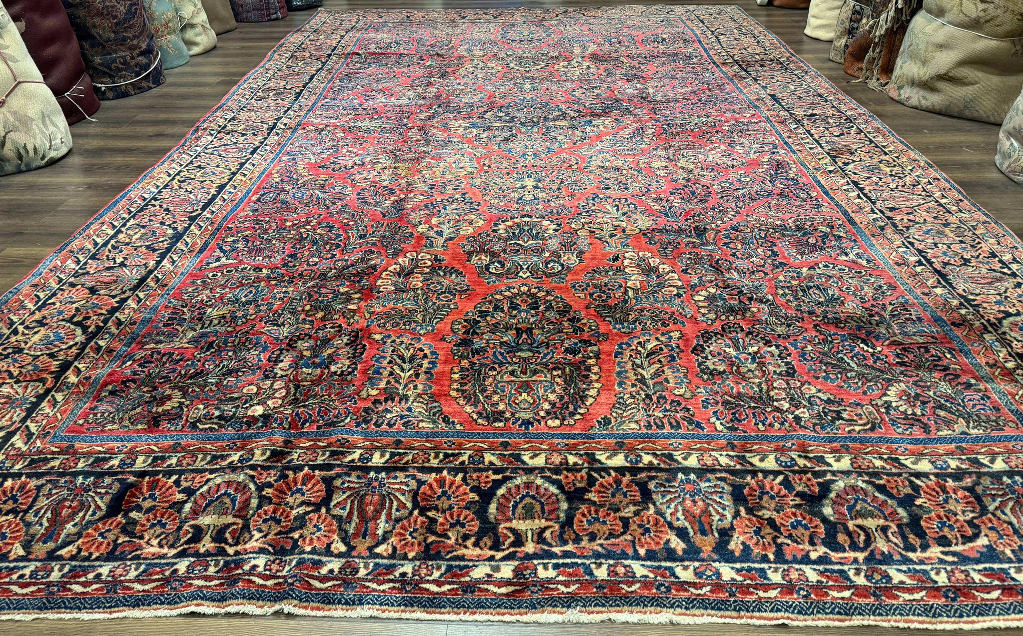 Palace Size Persian Sarouk Rug 10x16, Rare Size, Red, Large Antique Persian Carpet by Jewel Rugs