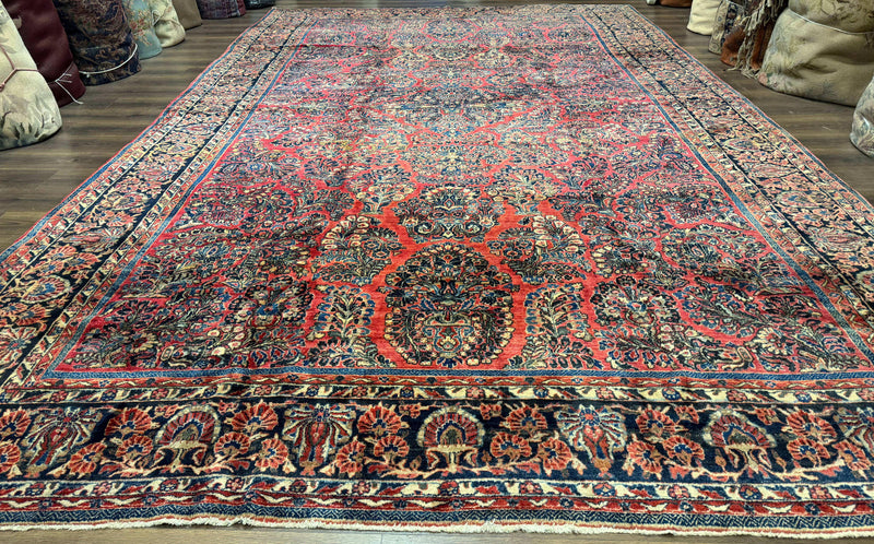 Palace Size Persian Sarouk Rug 10x16, Rare Size, Red, Large Antique Persian Carpet by Jewel Rugs