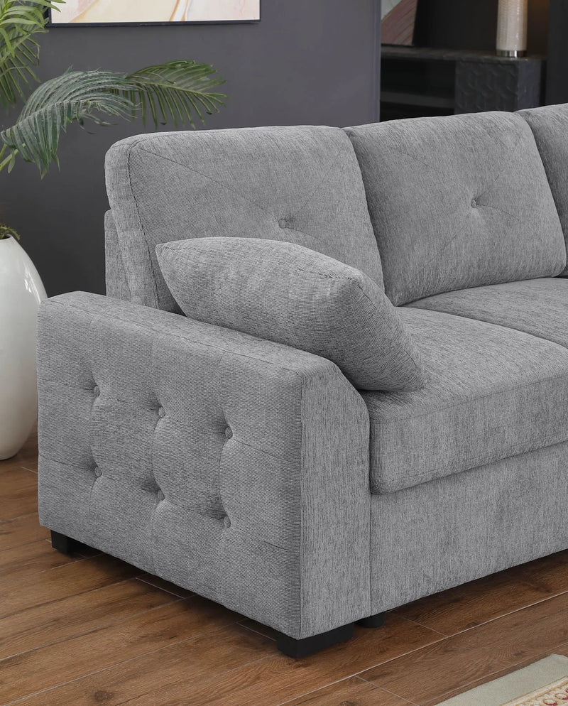 Nyhan - Upholstered Corner Sectional With Pull Out Loveseat And Storaged Chaise - Light Gray by Unique Piece Furniture
