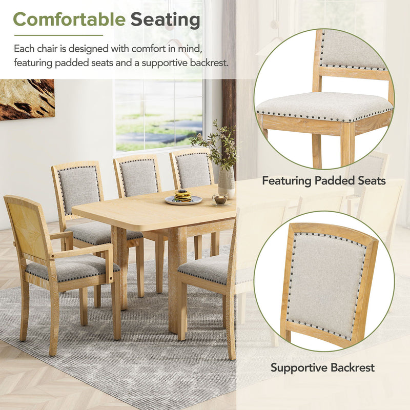 Topmax - Rustic Extendable Dining Table Set With Removable Leaf, 6 Upholstered Armless Dining Chairs And 2 Padded Arm Chairs, 9 Pieces by HouseOfZazla