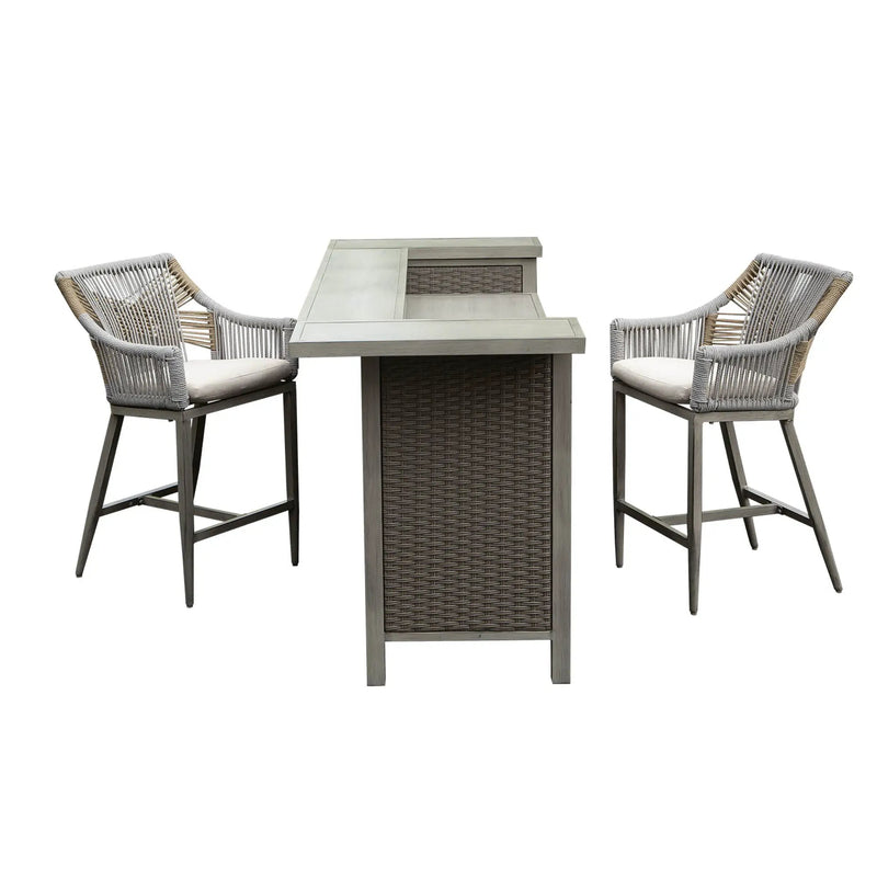 Outdoor Home Bar Unit Set of 3, All-Weather Wicker & Aluminum Frame by HouseOfZazla