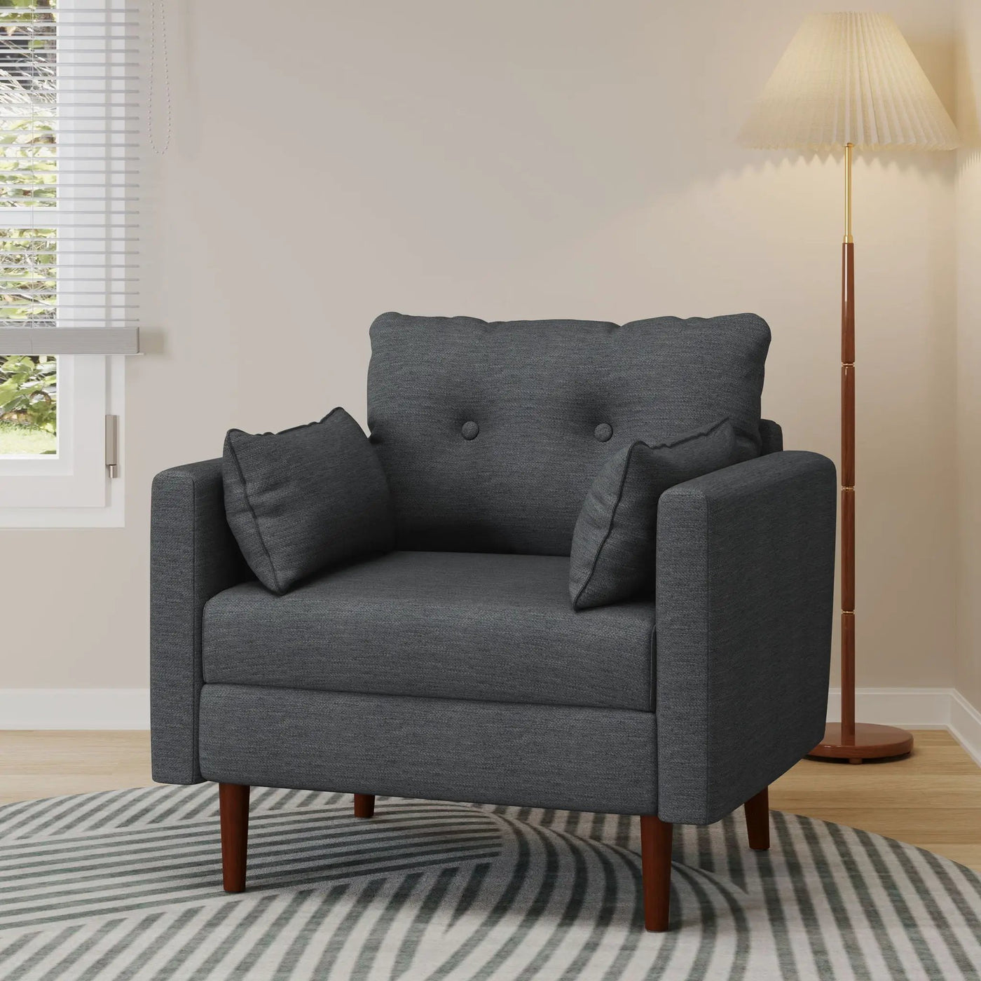 Enchantica Upholstered Fabric Club Chair with Button Tufting and 2 Accent Pillows by HouseOfZazla