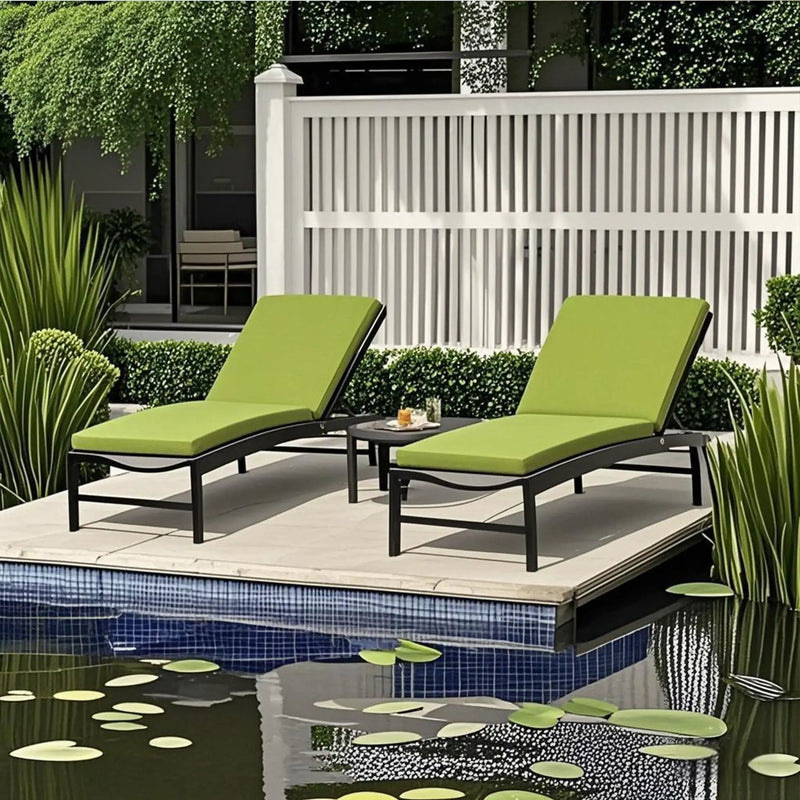 2 Piece Outdoor Chaise Lounge Chair Cushion Set With Pillow, Replacement Patio Seat Cushions - Apple Green by HouseOfZazla