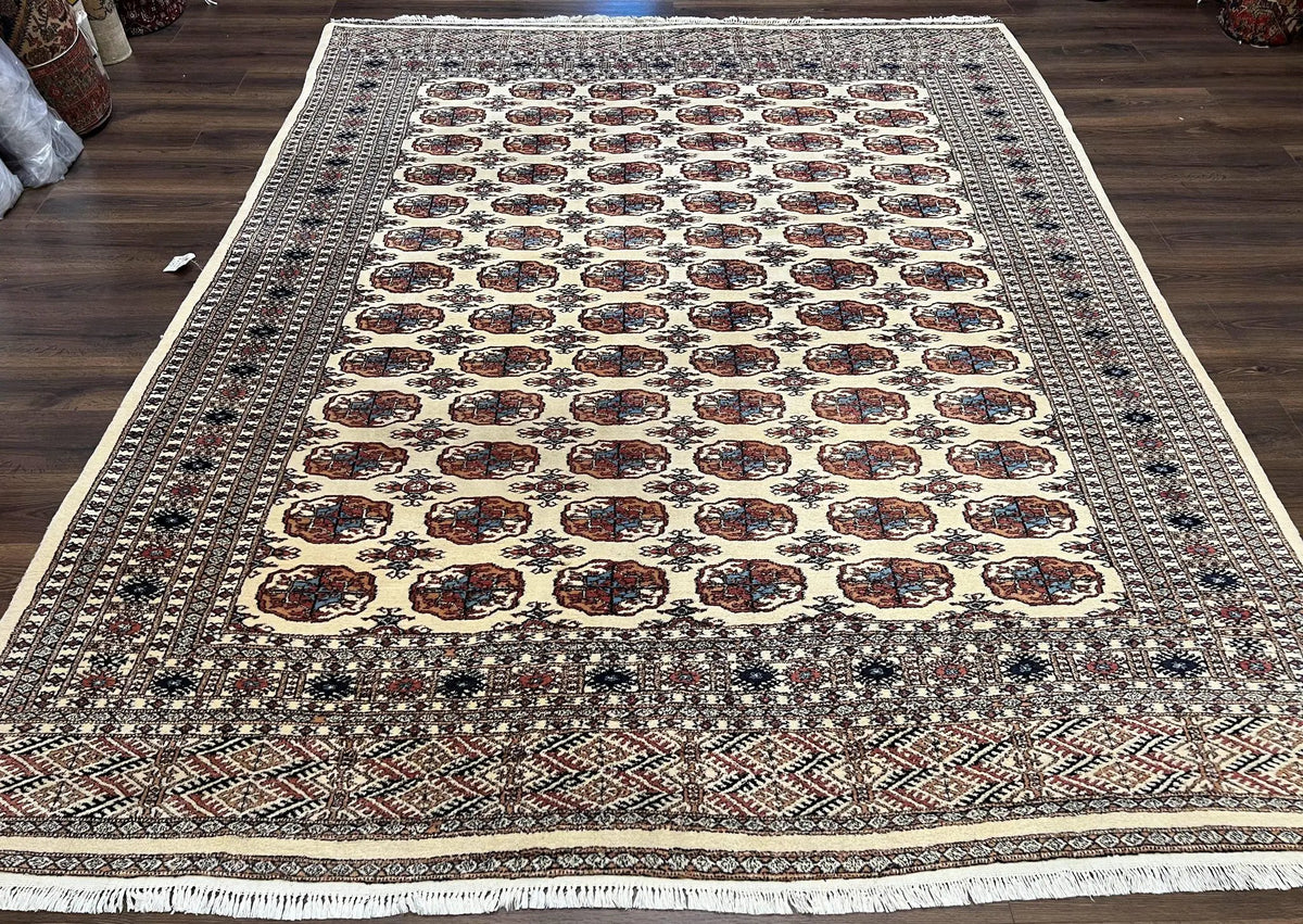Pakistani Bokhara Rug 8x10, Wool Turkoman Carpet, Ivory/Cream by Jewel Rugs