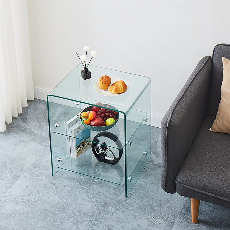 Tempered Clear Bent Glass Side Table Sofa Table, Multi Purpose Use, Premium Tempered Glass - Transparent by HouseOfZazla