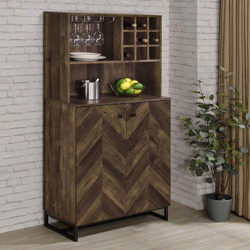 Mendoza 2-door Home Bar Cabinet Wine Storage Rustic Oak by Unique Piece Furniture