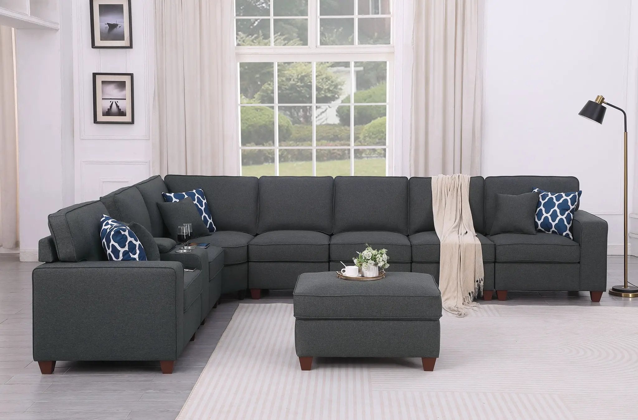 Hannah - Sectional Sofa With Ottoman - Dark Gray by HouseOfZazla