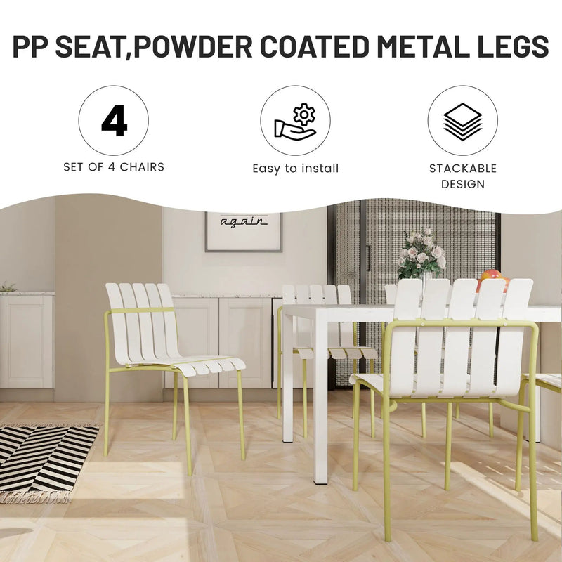 4 Piece Set Of Modern Color Block Designed Single Chairs With Long Table by HouseOfZazla