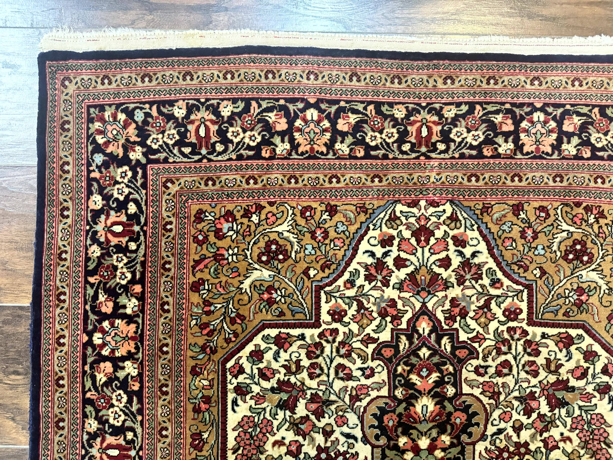 Persian Qum Rug 3.6 x 5, Kork Wool, Very Finely Hand Knotted 325 KPSI, Rare, Semi Antique by Jewel Rugs