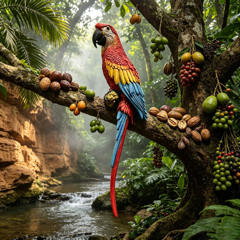 Hanging Scarlet Macaw Parrot Statue by HouseOfZazla