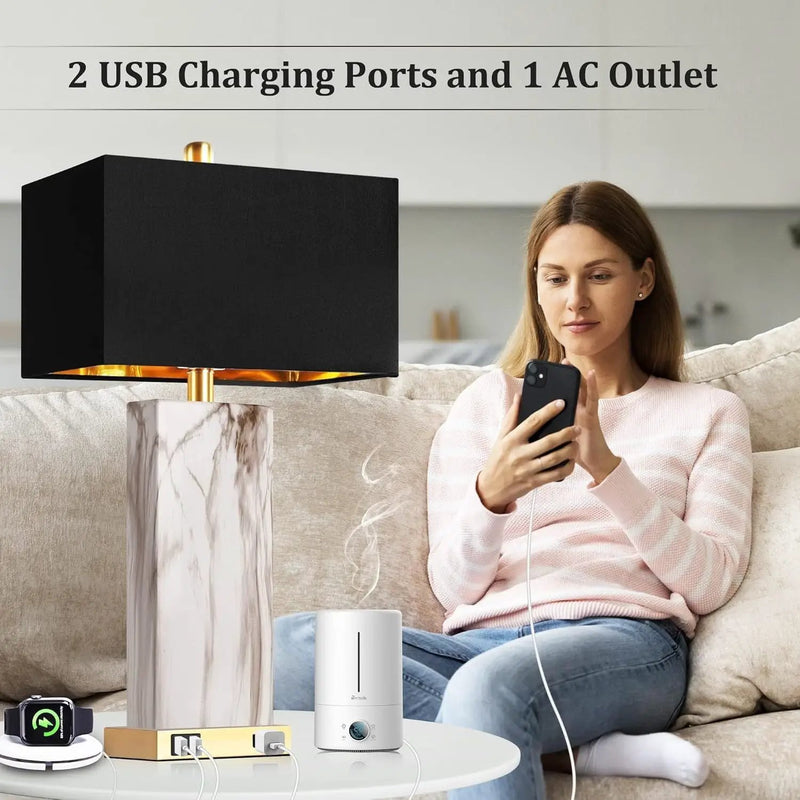 Touch Control Table Lamps Set of 2 with USB Ports and AC Outlet by HouseOfZazla