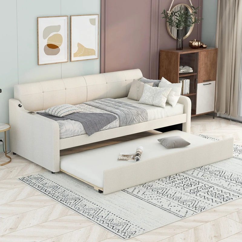 Upholstered Daybed With Trundle And USB Charging by Unique Piece Furniture