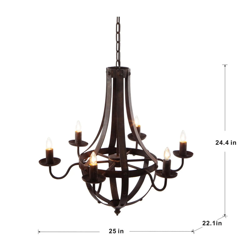 6 Light Metal Chandelier, Hanging Light Fixture With Adjustable Chain For Kitchen, Bulb Not Included - Black by HouseOfZazla
