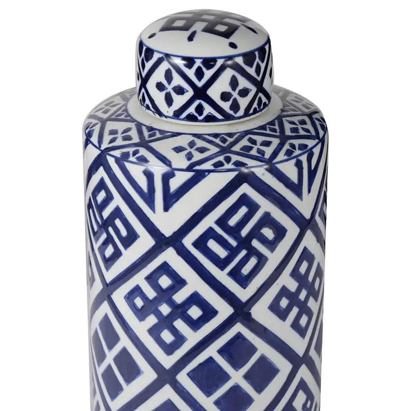 Valora Blue and White Cylinder Jar by HouseOfZazla