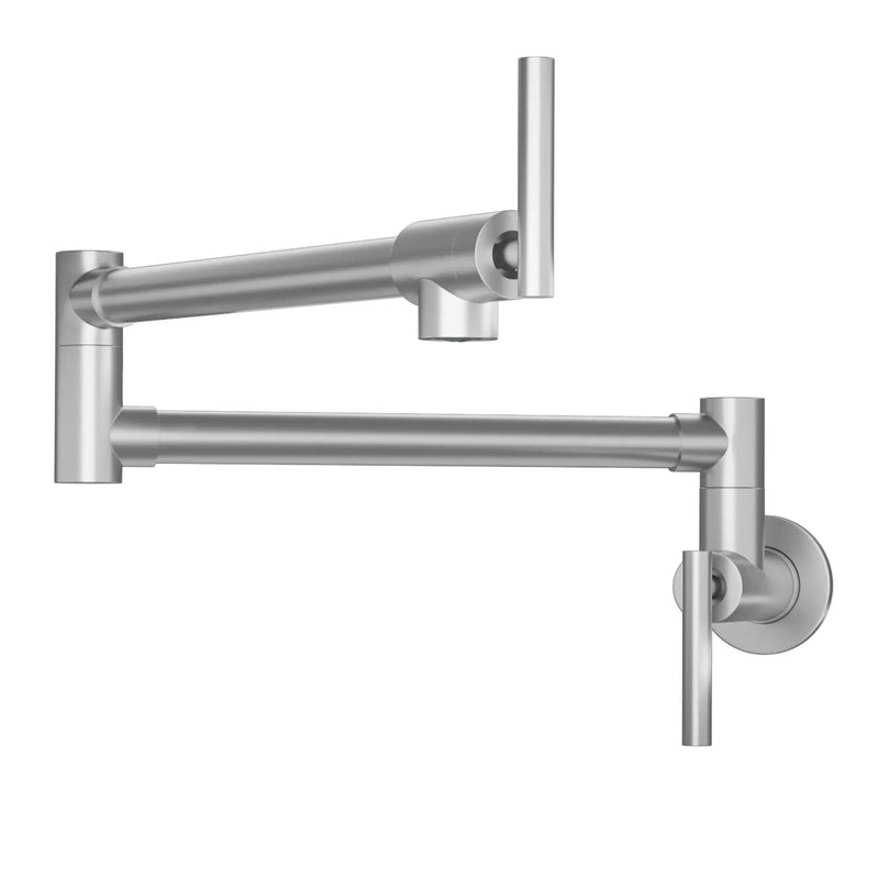 Wall Mount Pot Filler Faucet Folding Stretchable Kitchen Sink Faucet With 2 Handles - Brushed Nickel by HouseOfZazla