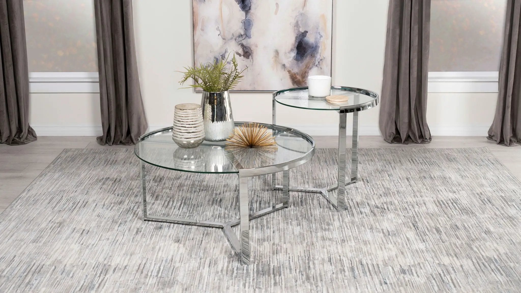 Delia 2-Piece Round Glass Top Nesting Coffee Table Chrome by Unique Piece Furniture
