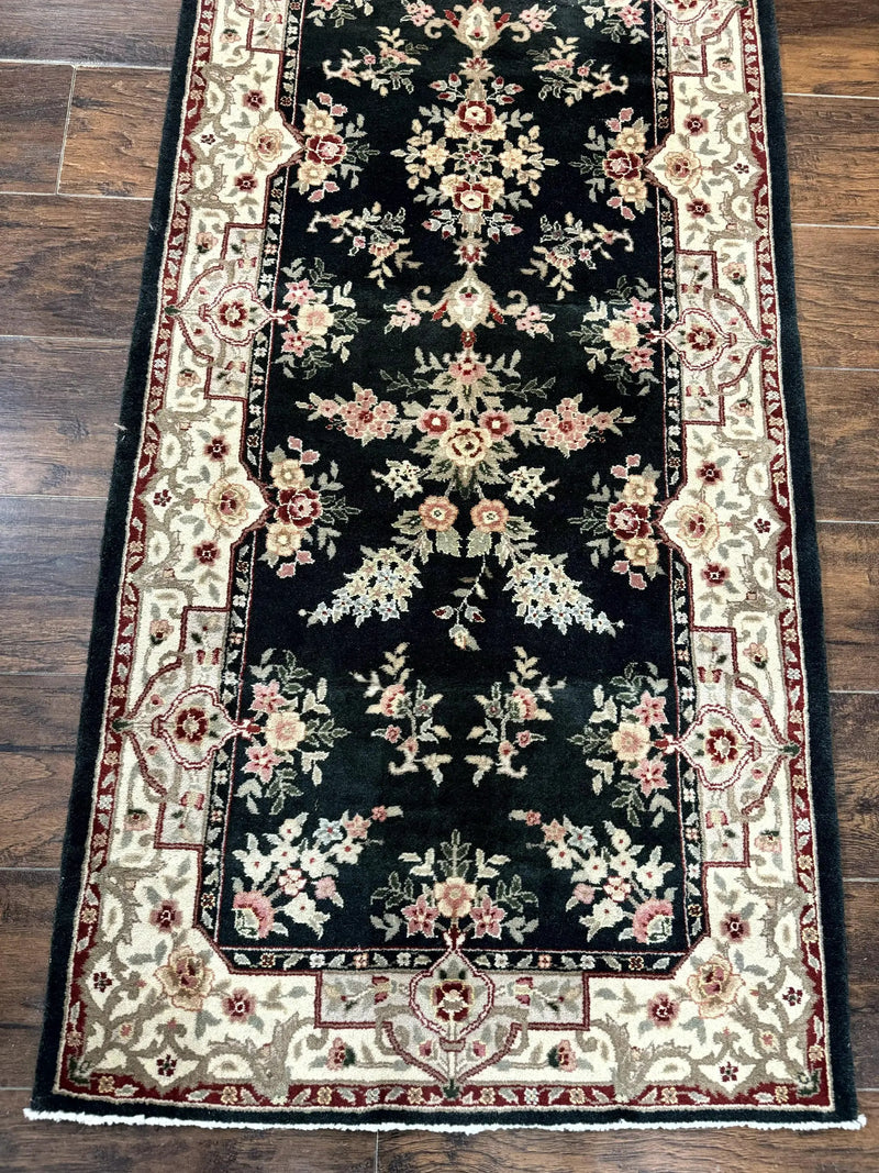Long Pak Persian Runner Rug 2.7 x 21, Floral Allover, Dark Green and Beige, Handmade Wool Runner Rug, 21ft Runner for Hallway by Jewel Rugs
