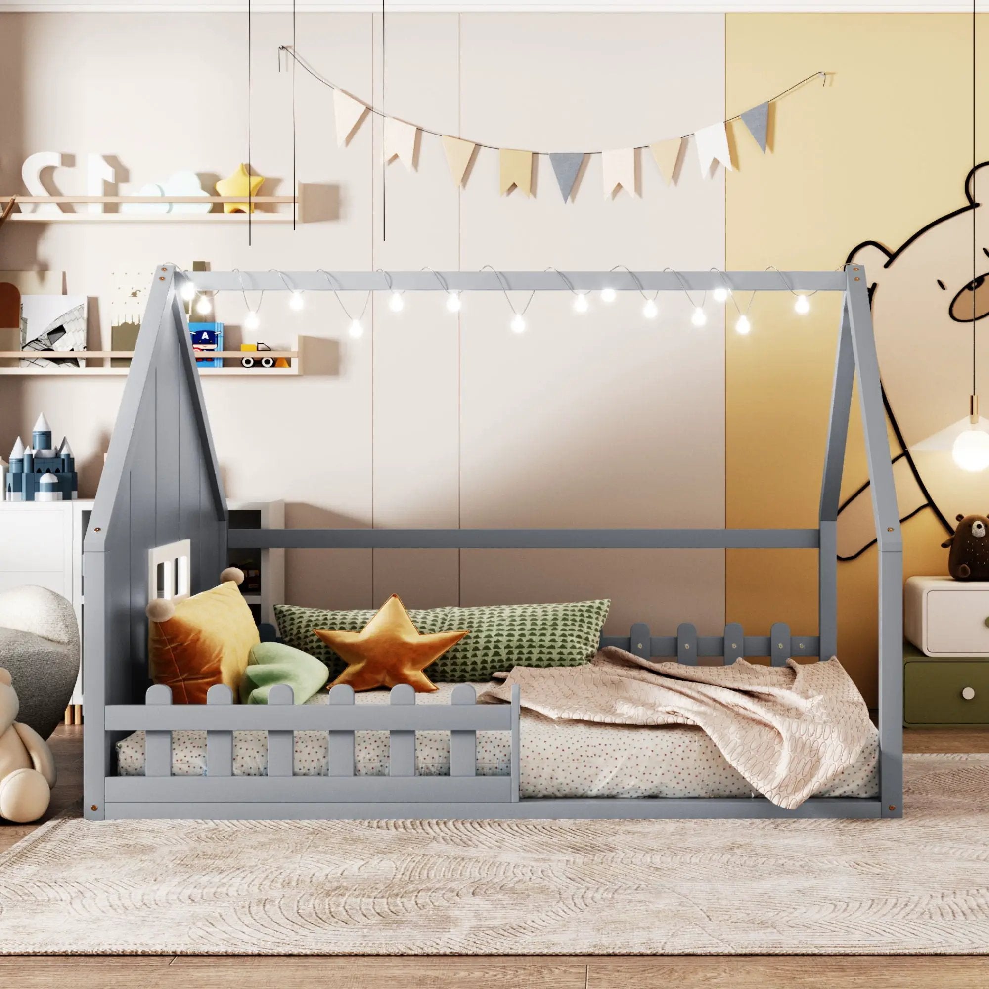 House Bed With Window And Fence by Unique Piece Furniture