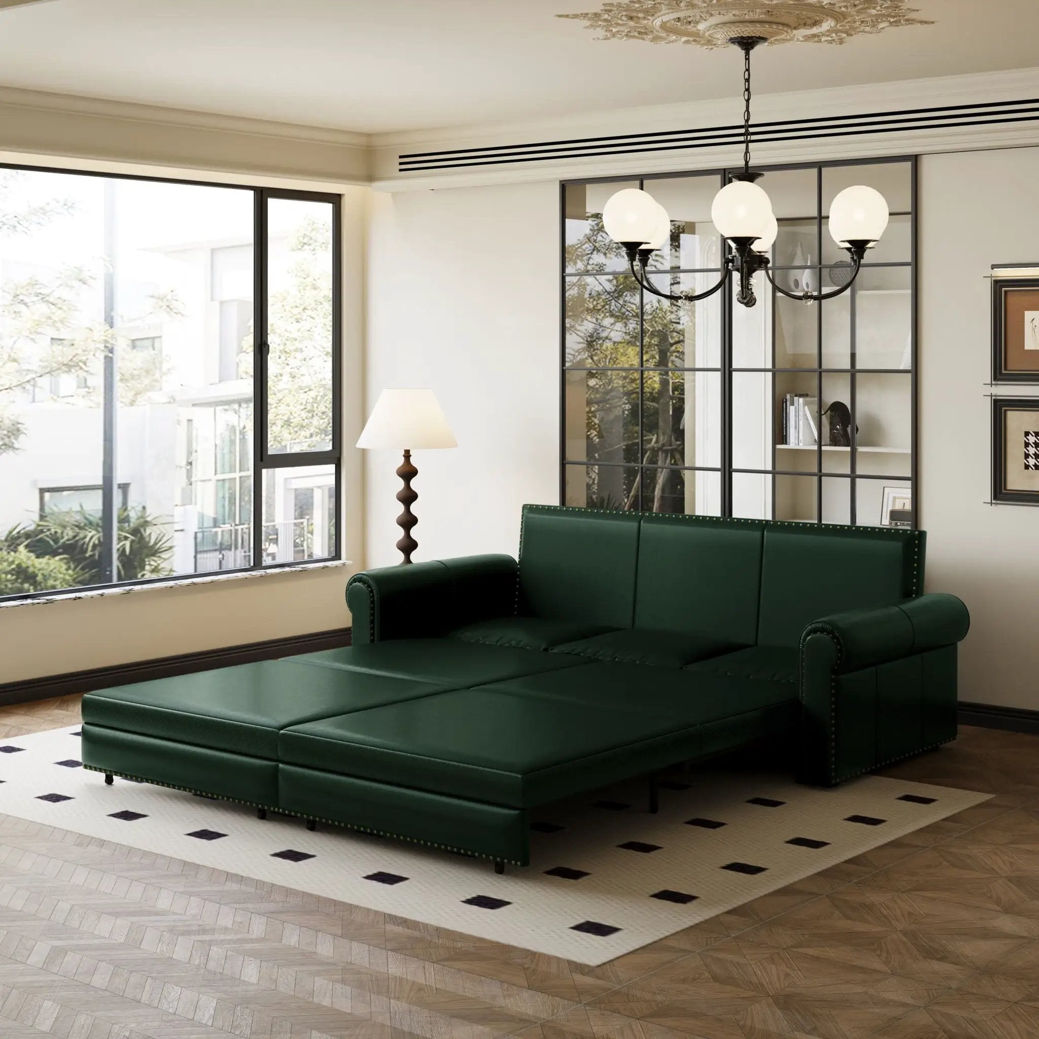 3 In 1 Convertible Sleeper Sofa With Nailhead Trim & Rolled Arm by HouseOfZazla