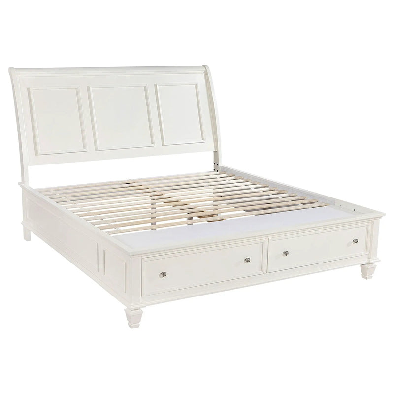 Sandy Beach Wood Eastern King Storage Panel Bed Cream White by Unique Piece Furniture