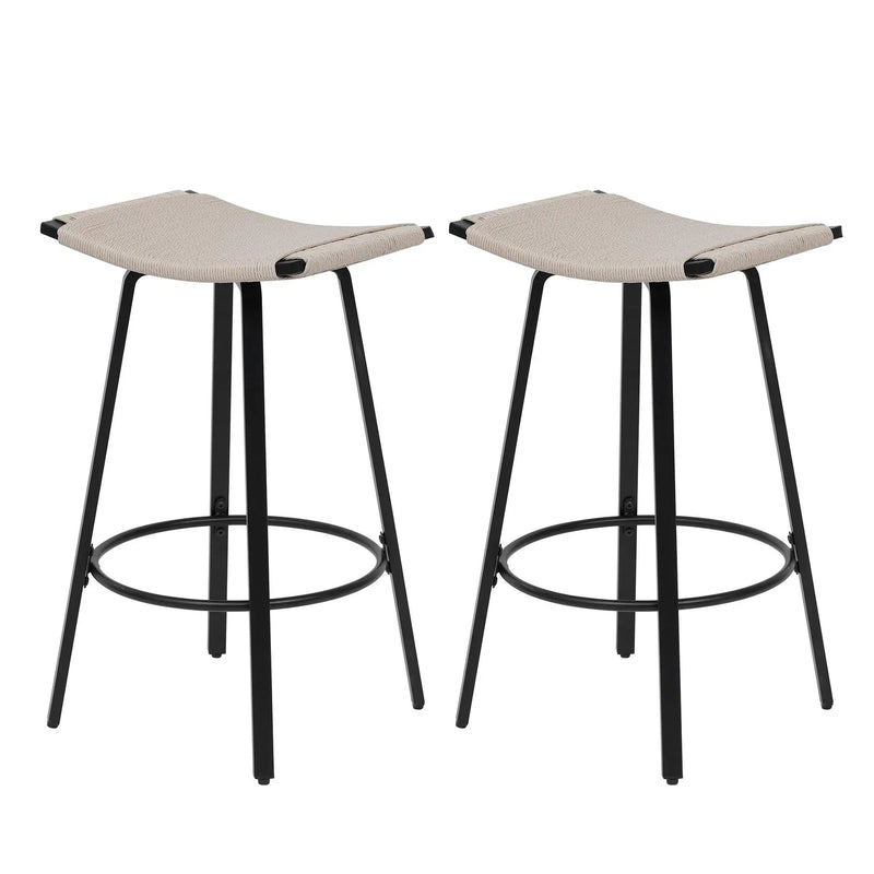 Counter Height Bar Stools Backless Handwoven Kitchen Dining Chairs With Round Footrest (Set of 2) Weaving Pub Stoo - Creamy White by HouseOfZazla