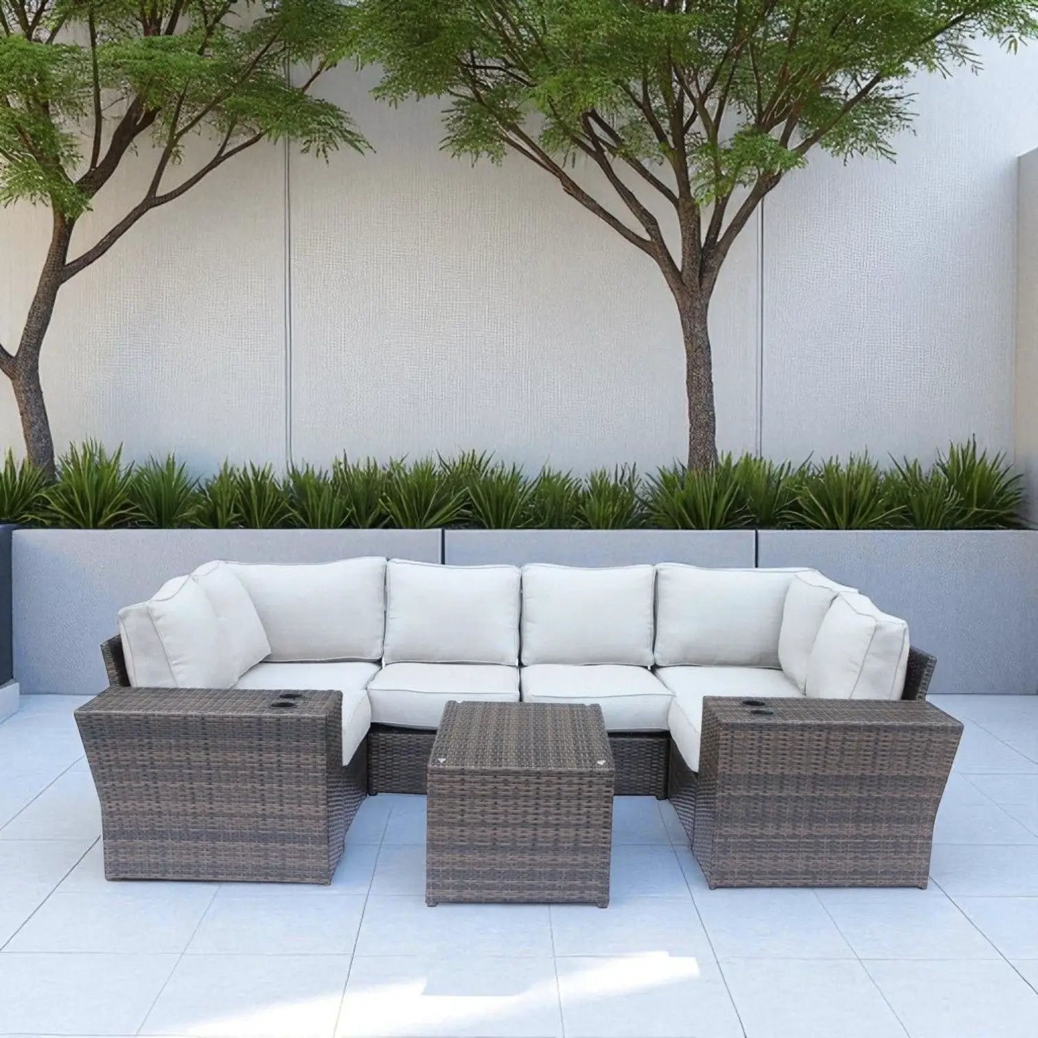 Outdoor Wicker Sectional With Weather Resistant Cushions And Table by HouseOfZazla