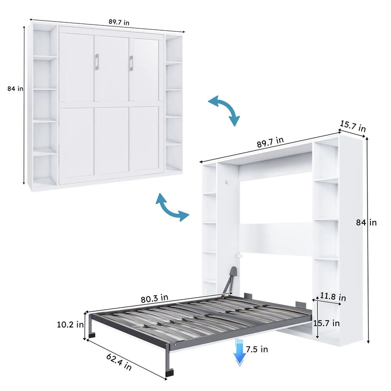 Queen Murphy Bed With Storage Cabinet - White by HouseOfZazla