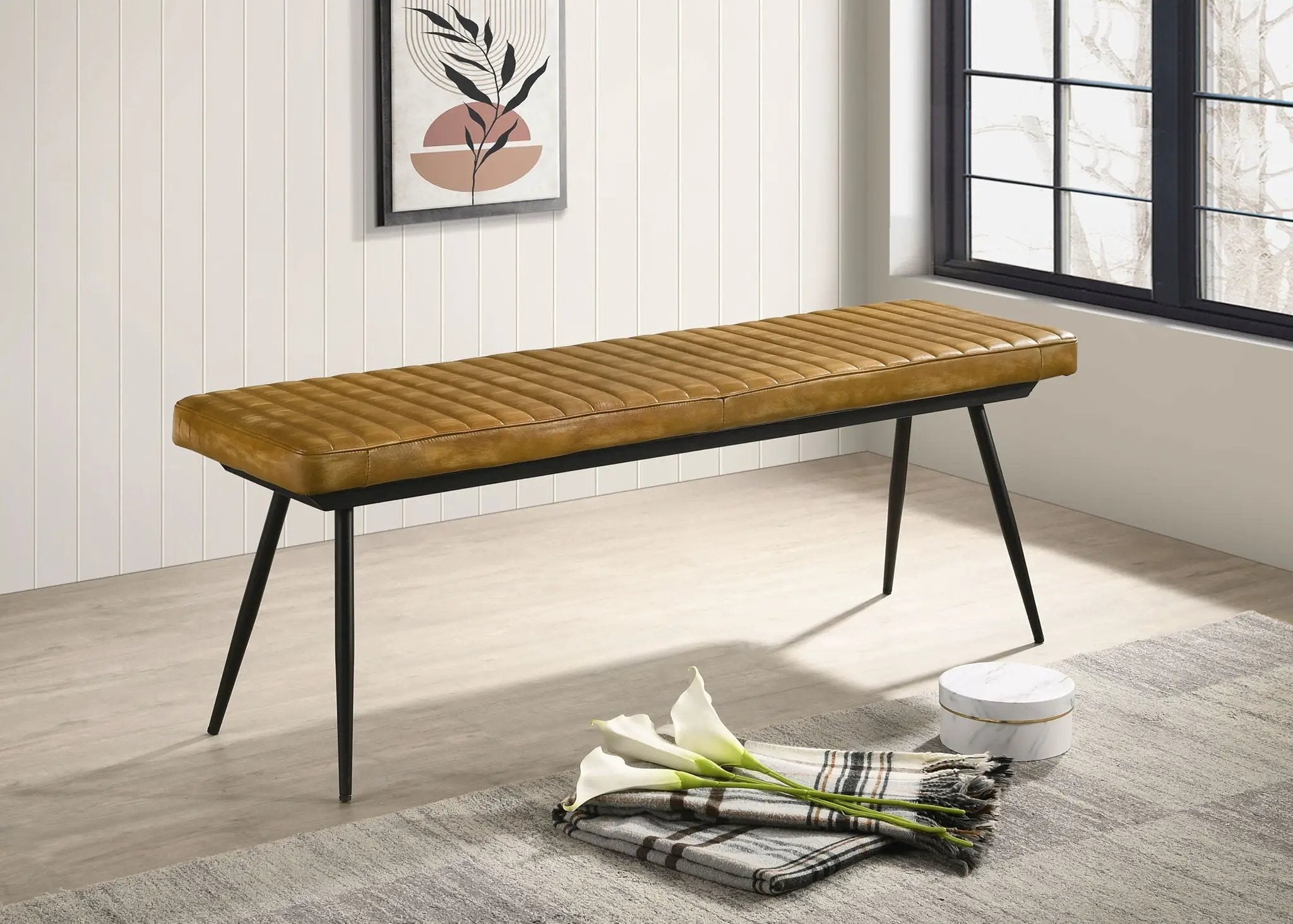 Misty Leather Upholstered Dining Bench Antique Camel by Unique Piece Furniture
