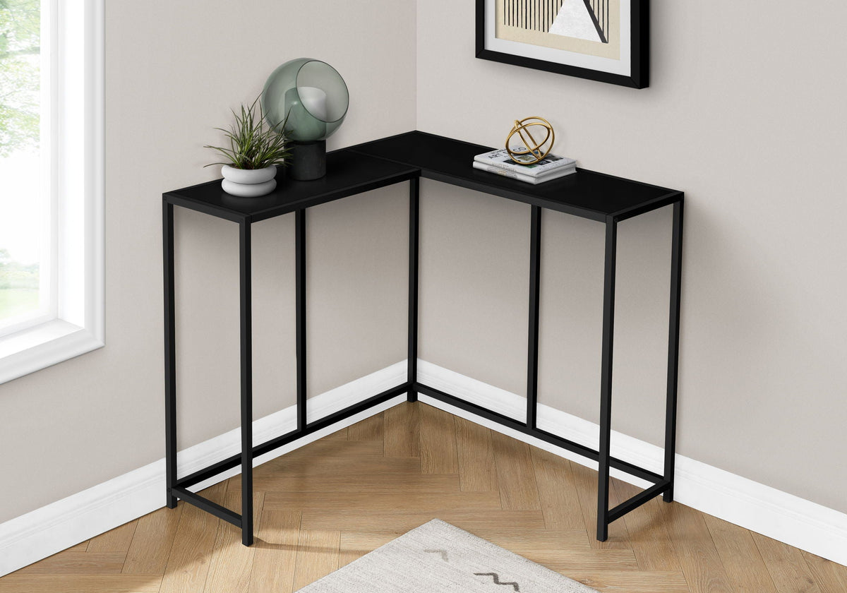 Corner Accent Console Table with L-Shaped Design - Black