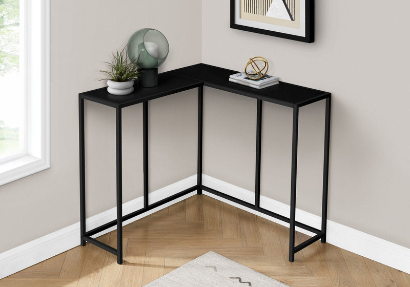 Corner Accent Console Table with L-Shaped Design - Black