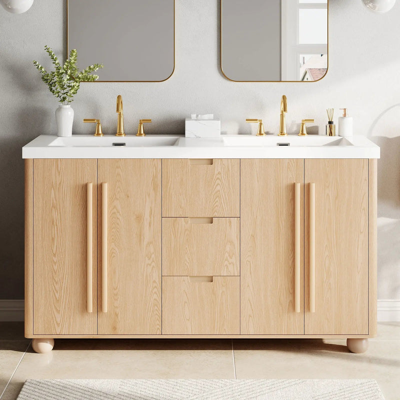 Double Sink Bathroom Vanity With Sinks, Soft Close Doors & 3 Drawers - Wood by HouseOfZazla