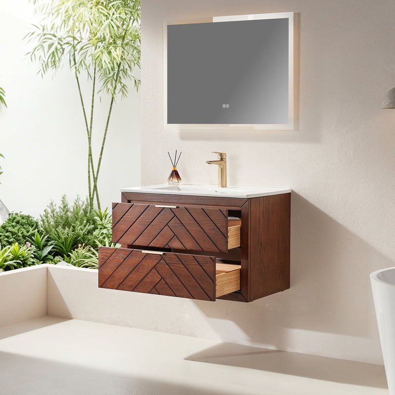 30" Pre-Assembled Wall Mounted & Floating Single Vanity Cabinet with 1-Hole Ceramic Top by HouseOfZazla