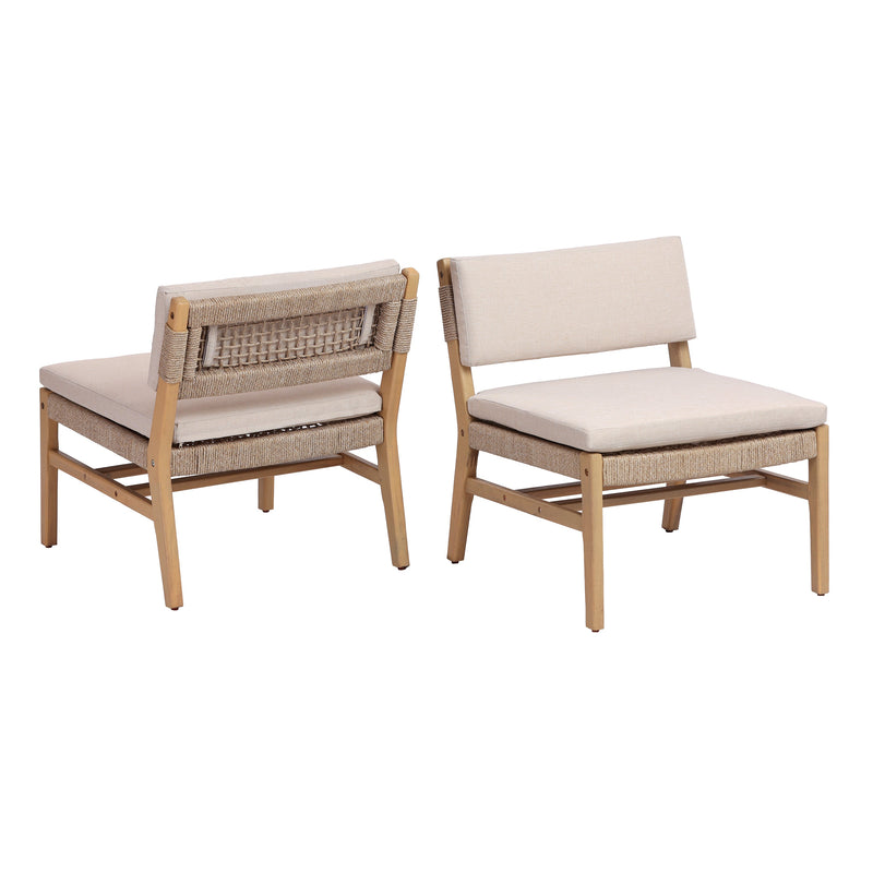 Acacia and Rope Lounge Chair with Water-Repellent Cushions - Beige, photo 2 of 10