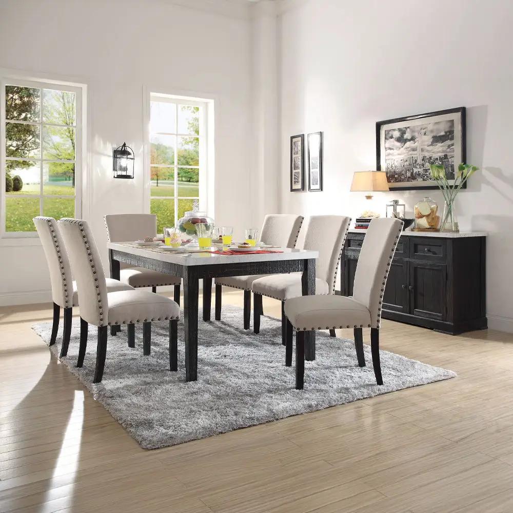 Nolan - Dining Table - White Natural Marble Top & Salvage Dark Oak by Unique Piece Furniture
