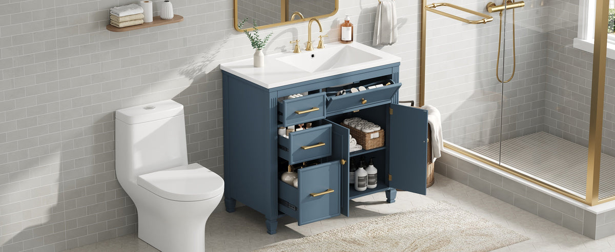 36" Bathroom Vanity with Ceramic Sink and Ample Storage - Blue Gray, Black, White, photo 4 of 10