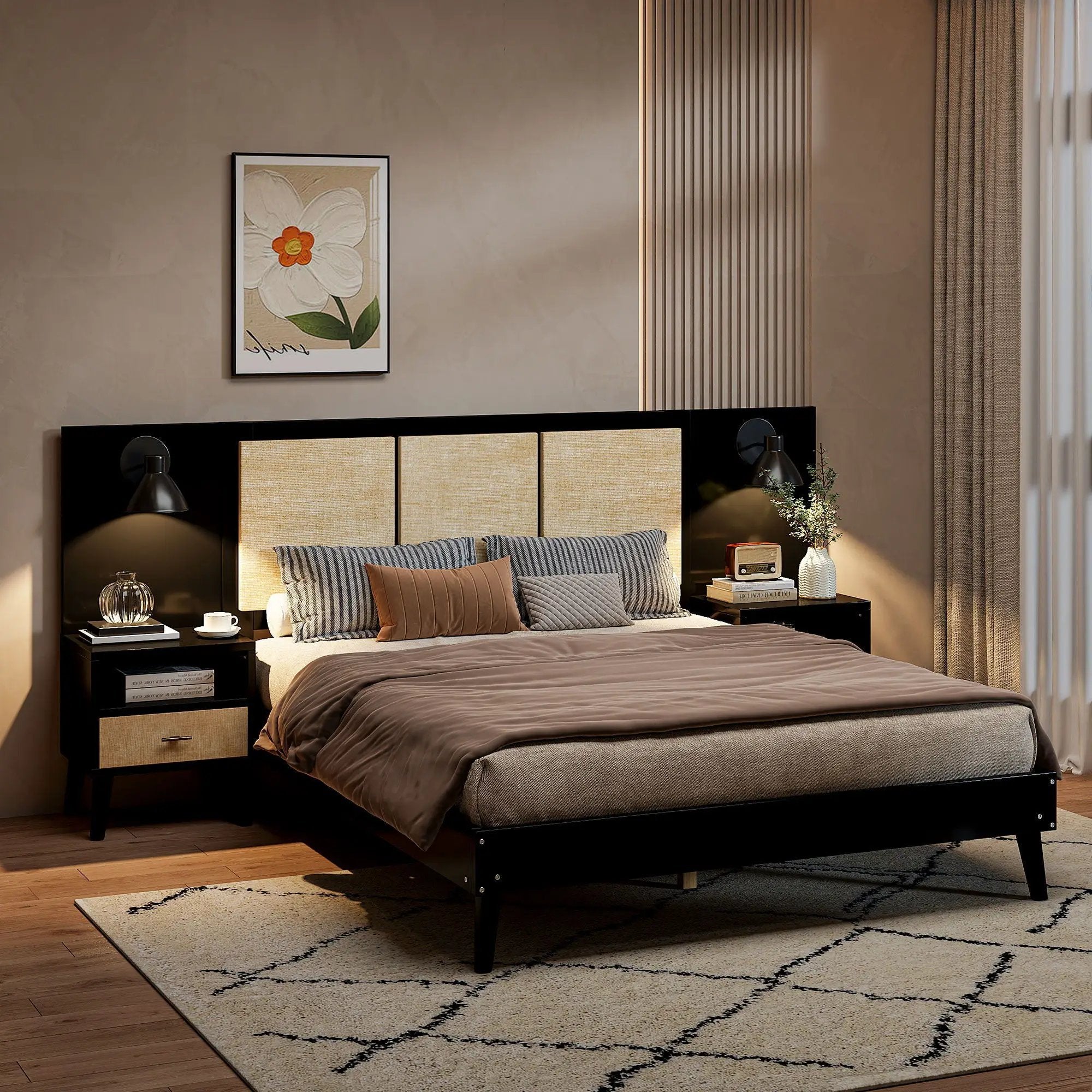 Bed Frame With 2 Nightstands Elegant Design With Lamps by Unique Piece Furniture
